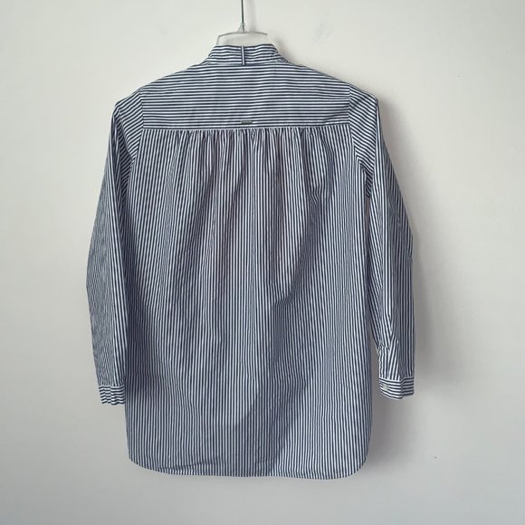 Bogner tunic top Women’s 6 Blue White Stripe Orange Crochet Detail Hidden Button - Picture 3 of 12